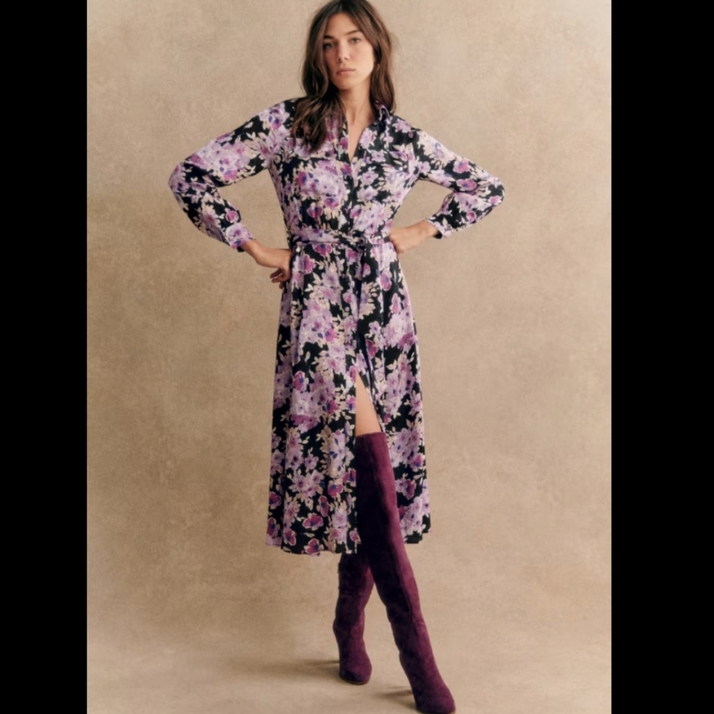Sezane Dress Floral Purple Size 10 NWT